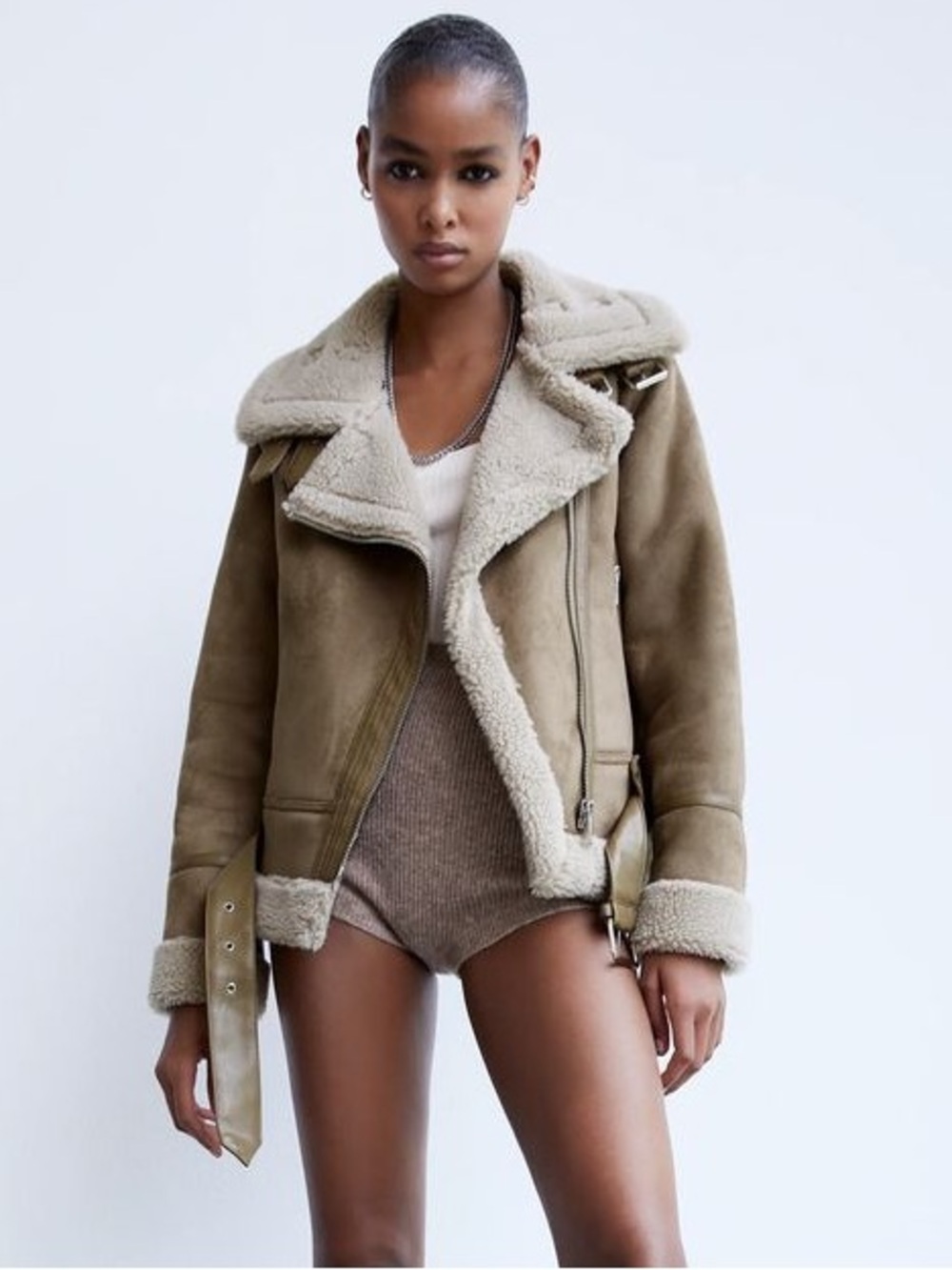 Zara Taupe Sherpa Jacket